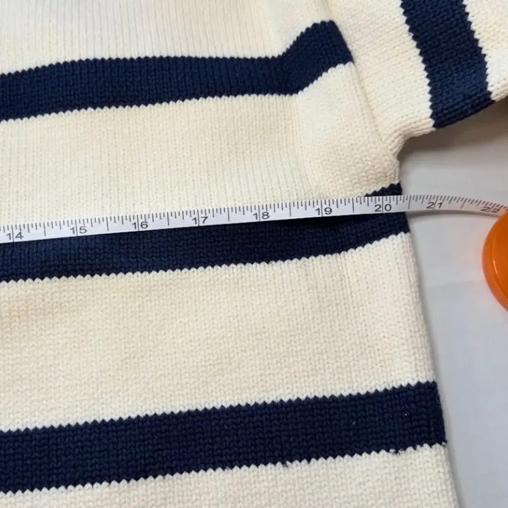 English Factory Striped Sweater Large Navy Cream V Neck Coastal Preppy NWT